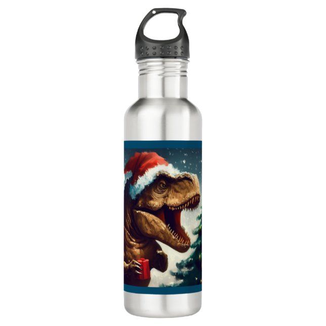 Christmas T-Rex 1 Stainless Steel Water Bottle (Front)