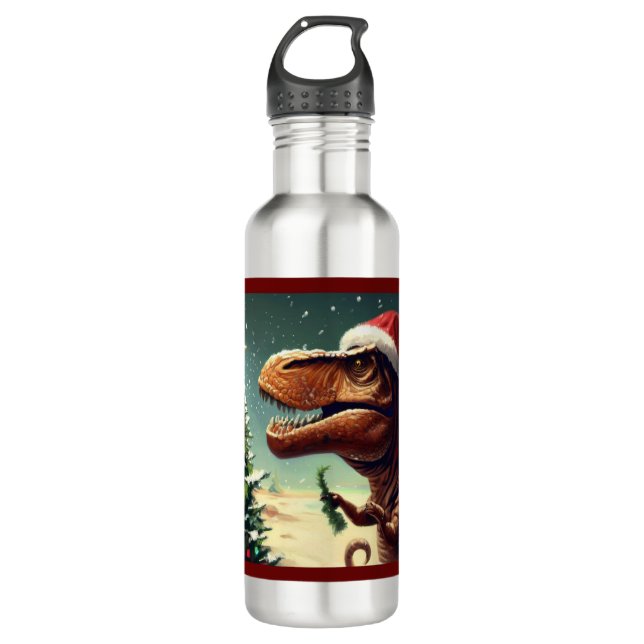 Christmas T-Rex 4 Stainless Steel Water Bottle (Front)