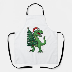 Christmas T-Rex Carrying Christmas Tree Apron
