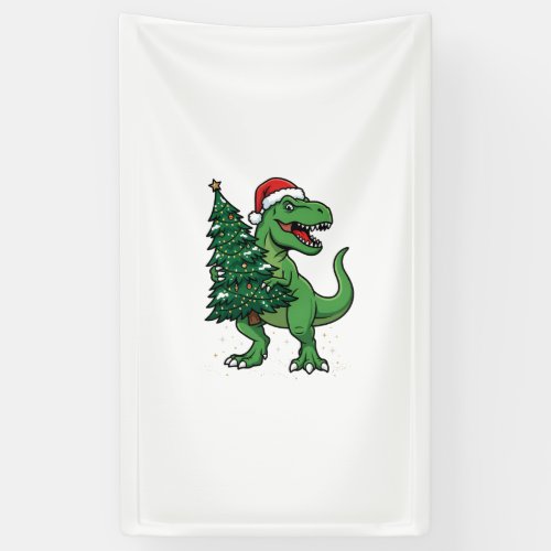 Christmas T-Rex Carrying Christmas Tree Banner