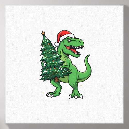Christmas T-Rex Carrying Christmas Tree Canvas Photo Tile