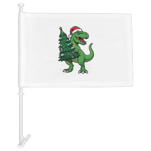 Christmas T-Rex Carrying Christmas Tree Car Flag