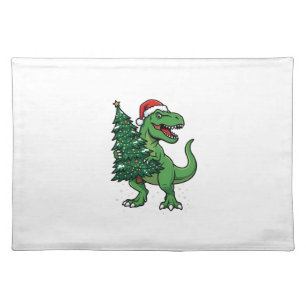Christmas T-Rex Carrying Christmas Tree Cloth Placemat