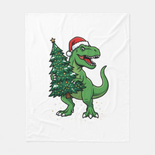 Christmas T-Rex Carrying Christmas Tree Fleece Blanket