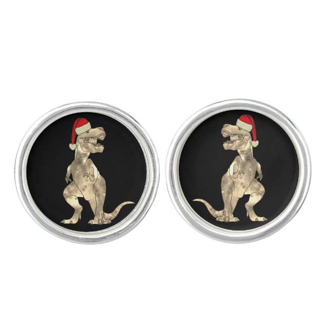 Christmas T-Rex  Cufflinks (Front)