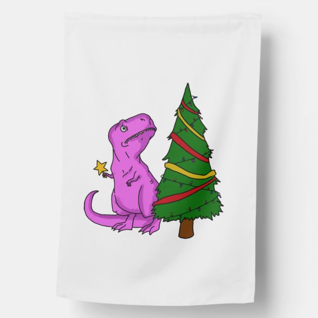 Christmas T-Rex dinosaur  3 House Flag (Front)
