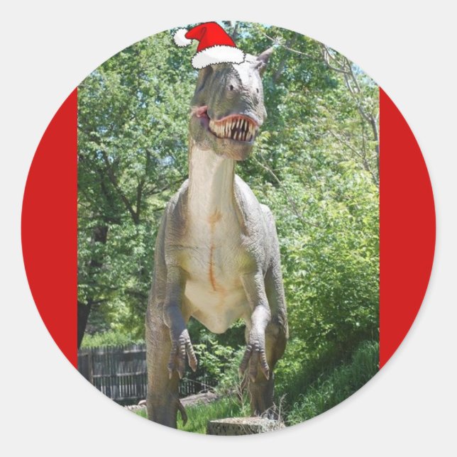 Christmas T-Rex Dinosaur Classic Round Sticker (Front)