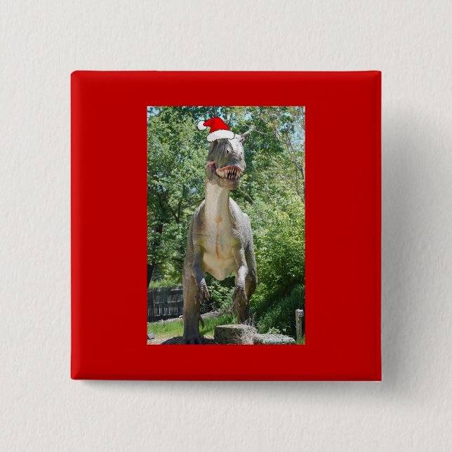 Christmas T-Rex Dinosaur Pinback Button (Front)
