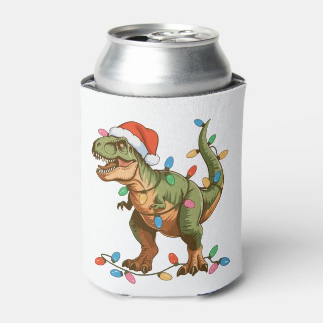 Christmas T Rex Dinosaur Xmas Dino Tyrannosaurus Can Cooler (Can Front)