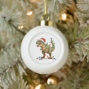 Christmas T Rex Dinosaur Xmas Dino Tyrannosaurus Ceramic Ball Christmas Ornament