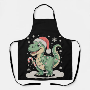 Christmas T Rex Dinosaur Xmas Santa Hat Holiday Apron