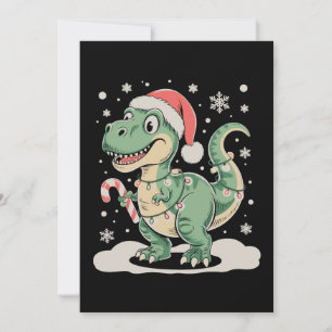 Christmas T Rex Dinosaur Xmas Santa Hat Holiday Card