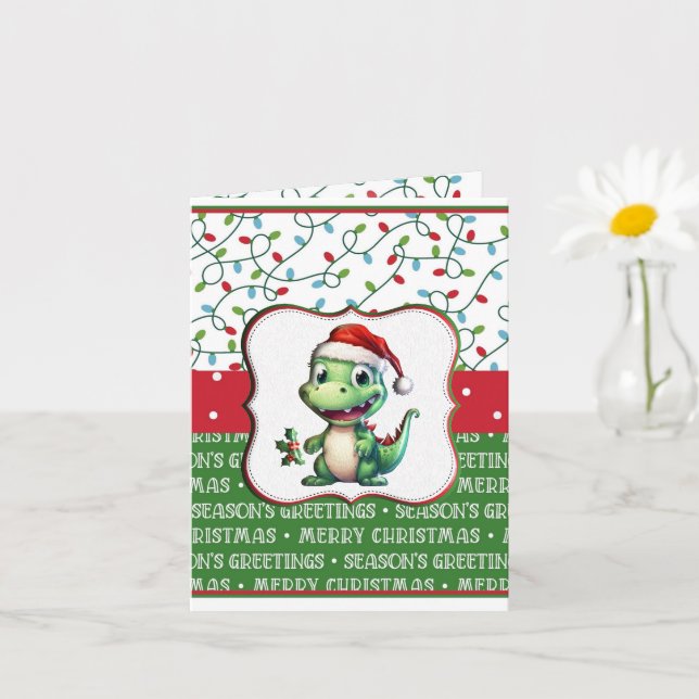 Christmas T-Rex Greeting Card (Small Plant)