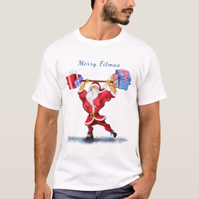 Christmas T-Shirt Bodybuilder Santa with Gifts (Front)