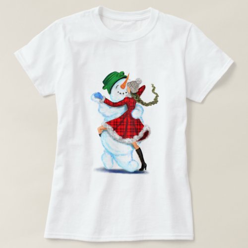 Christmas T_Shirt Gift Snowman and Girl Dance