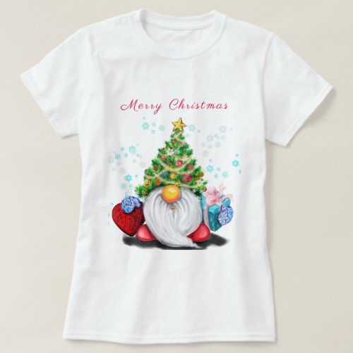 Christmas T_Shirt Happy Gnome with Gift