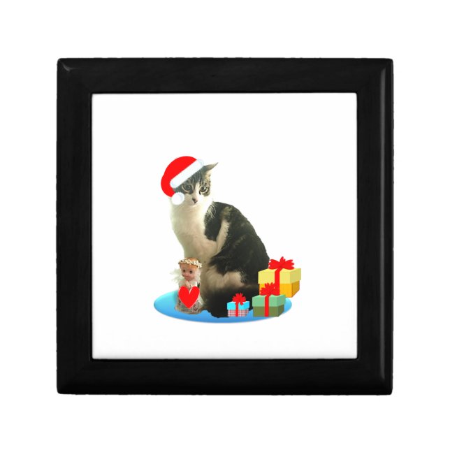 Christmas tabby cat and cute little angel jewelry box (Front)