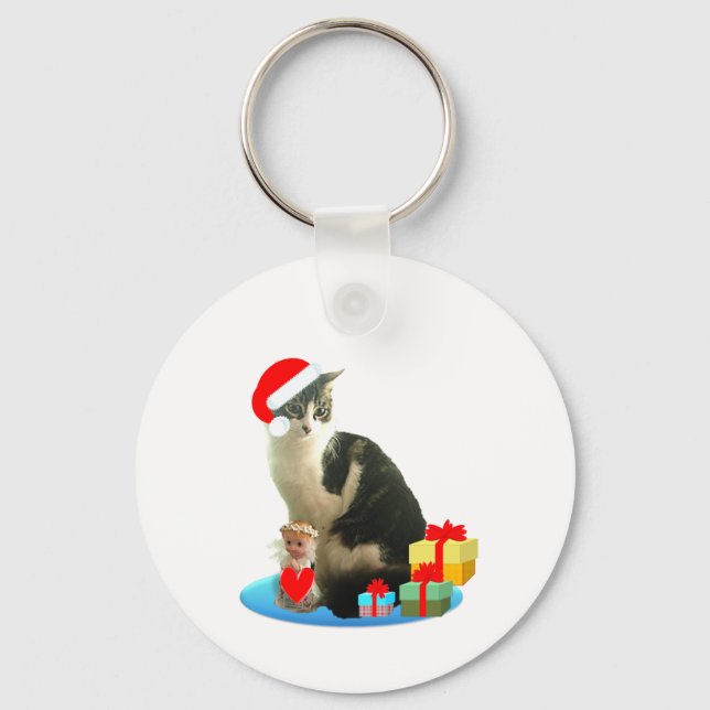 Christmas tabby cat and cute little angel keychain (Front)