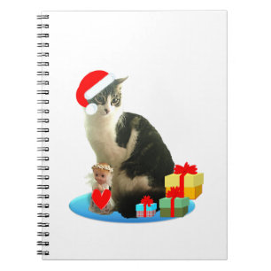 Christmas tabby cat and cute little angel notebook