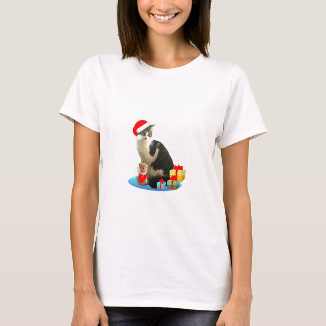 Christmas tabby cat and cute little angel T-Shirt (Front)