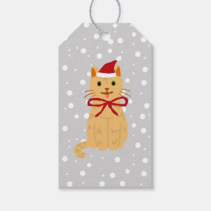 Christmas Tabby Cat Painting Illustration Gift Tag