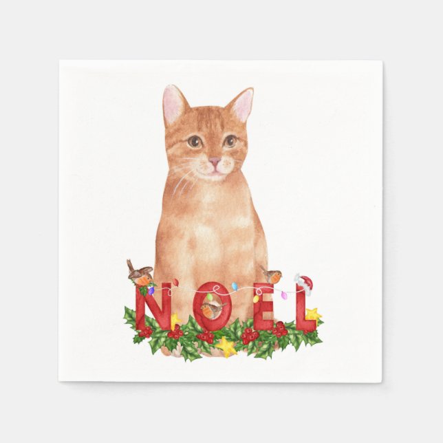 Christmas Tabby Cat Watercolor  Napkins (Front)
