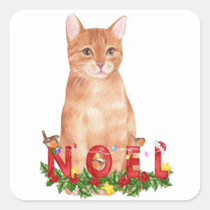 Christmas Tabby Cat Watercolor Square Sticker