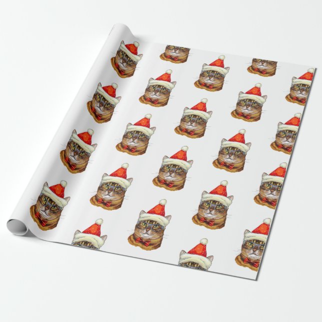 Christmas Tabby Cat  Wrapping Paper (Unrolled)
