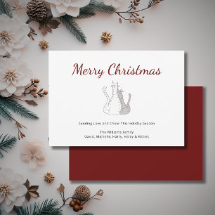Christmas Tabby Cats Drawing Festive Script Holiday Card