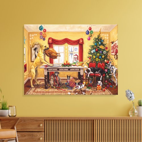 Christmas Table and fawn Great Danes Canvas Print