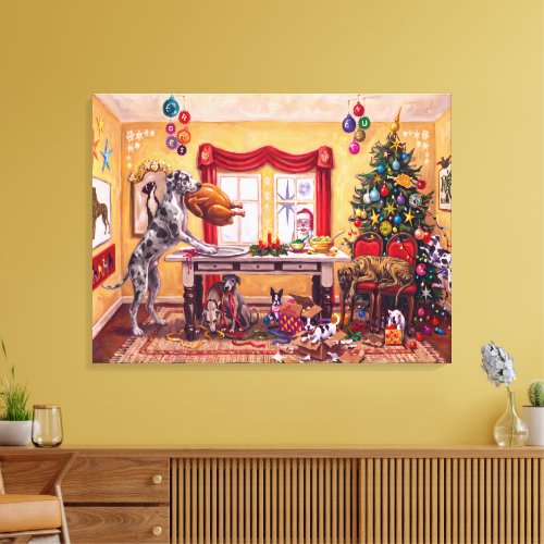 Christmas Table and Great Danes Canvas Print
