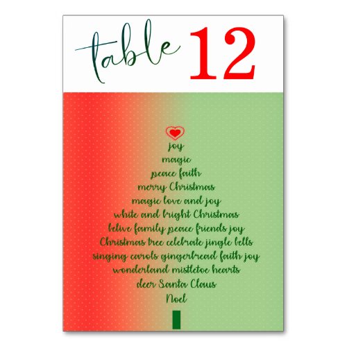 Christmas Table Number Card