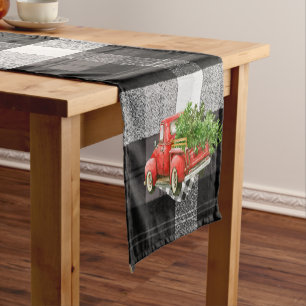 Christmas Table Runner Red XMAS Truck Plaid