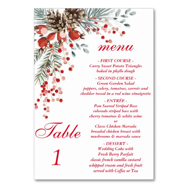 Christmas   table tent sign with menu number (Front)