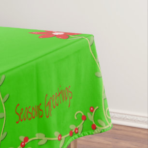 Christmas Tablecloth, Green Seasons Greetings  Tablecloth