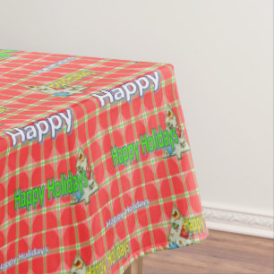 Christmas Tablecloth, Happy Holidays Red Green  Tablecloth