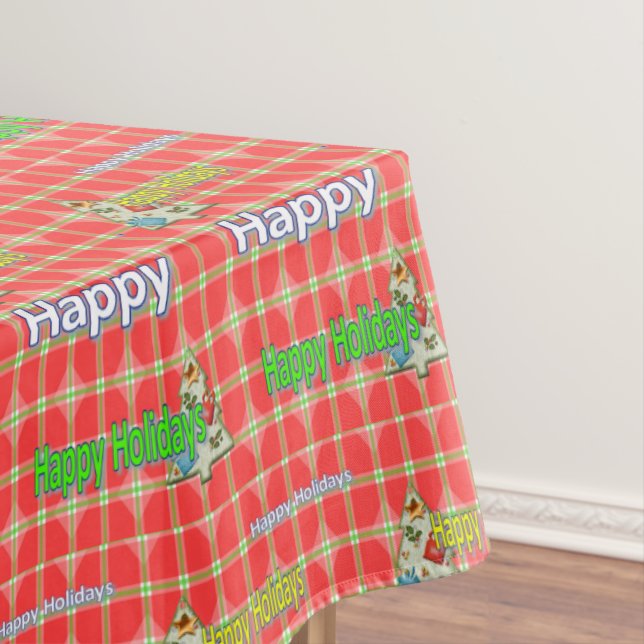 Christmas Tablecloth, Happy Holidays Red Green  Tablecloth (In Situ)