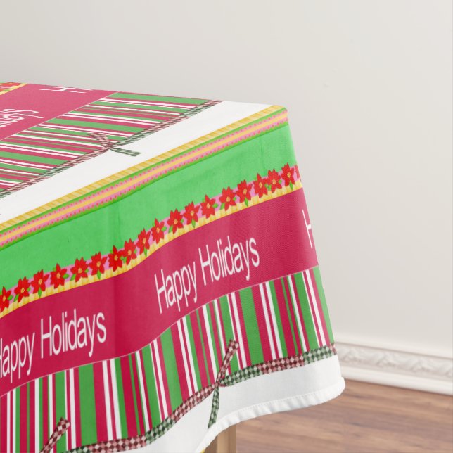 Christmas Tablecloth, Happy Holidays Red Green  Tablecloth (In Situ)