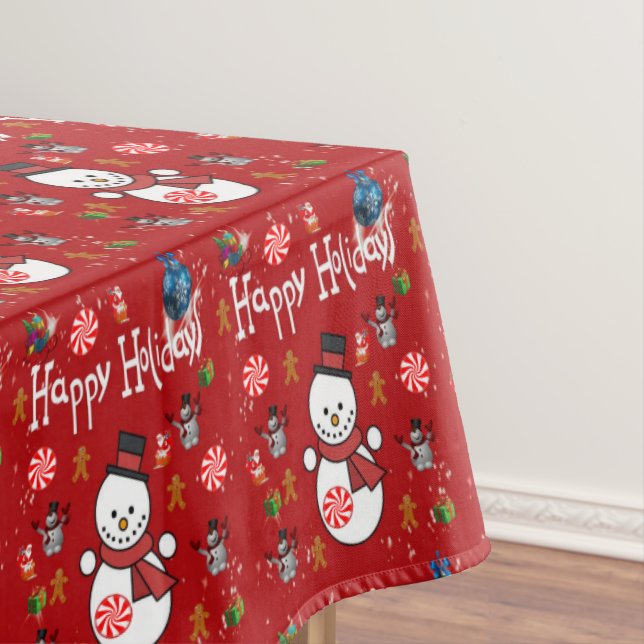 Christmas Tablecloth, Happy Holidays Tablecloth (In Situ)