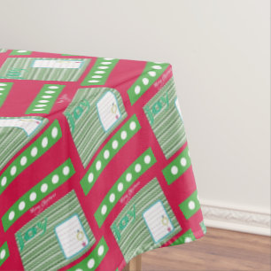 Christmas Tablecloth, Joy Red Green Stripe  Tablecloth