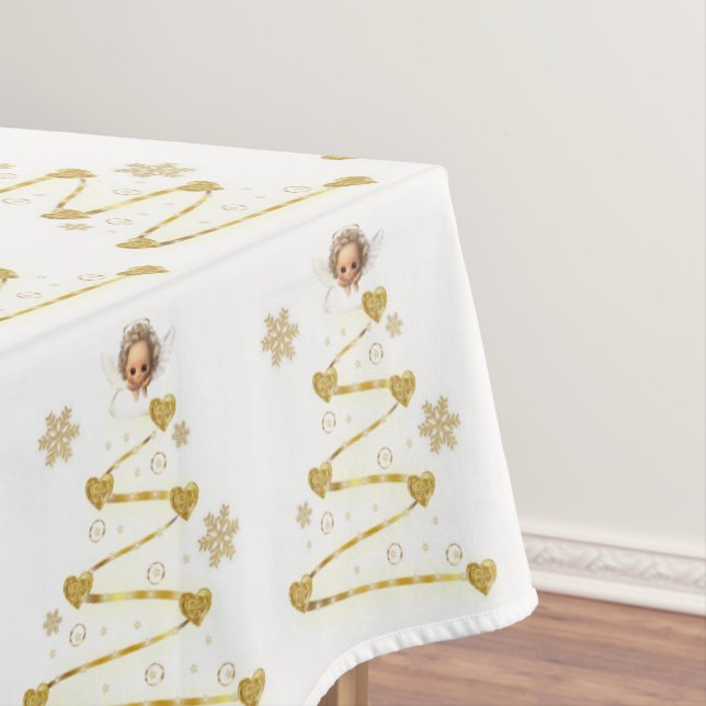Christmas Tablecloth, Merry Christmas, Angel Tablecloth (In Situ)