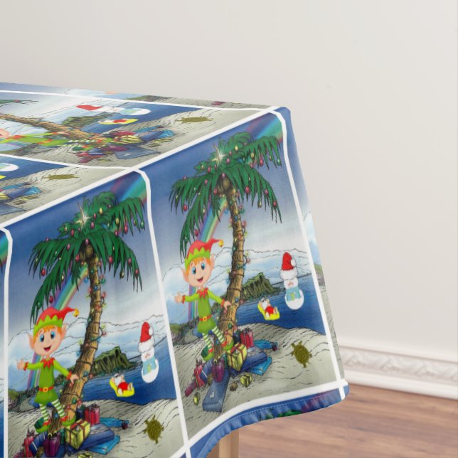 Christmas Tablecloth, Merry Christmas, Beach Santa Tablecloth (In Situ)