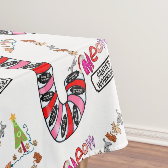 Christmas Tablecloth, Merry Christmas Cats Meow Tablecloth (In Situ)