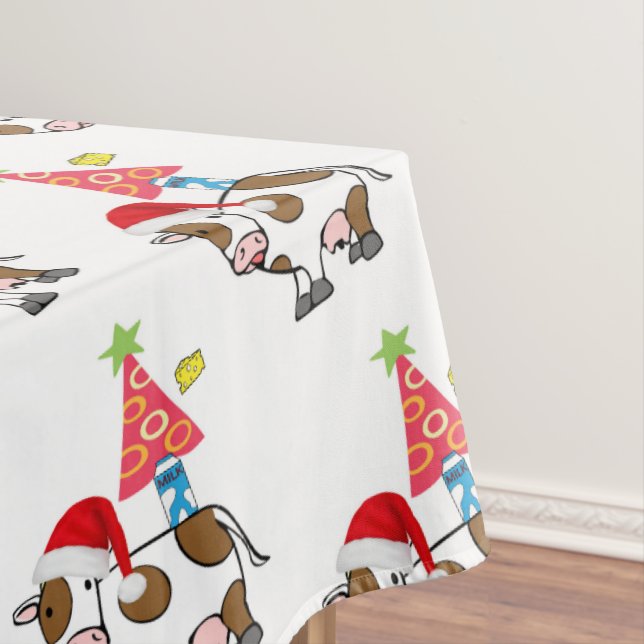 Christmas Tablecloth, Merry Christmas Cows Country Tablecloth (In Situ)