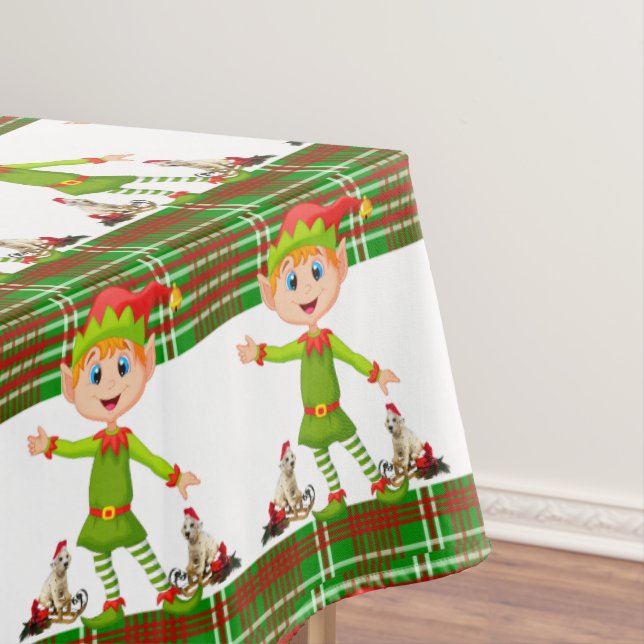 Christmas Tablecloth, Merry Christmas, Elf Tablecloth (In Situ)