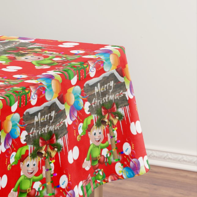 Christmas Tablecloth, Merry Christmas, Elf Tablecloth (In Situ)