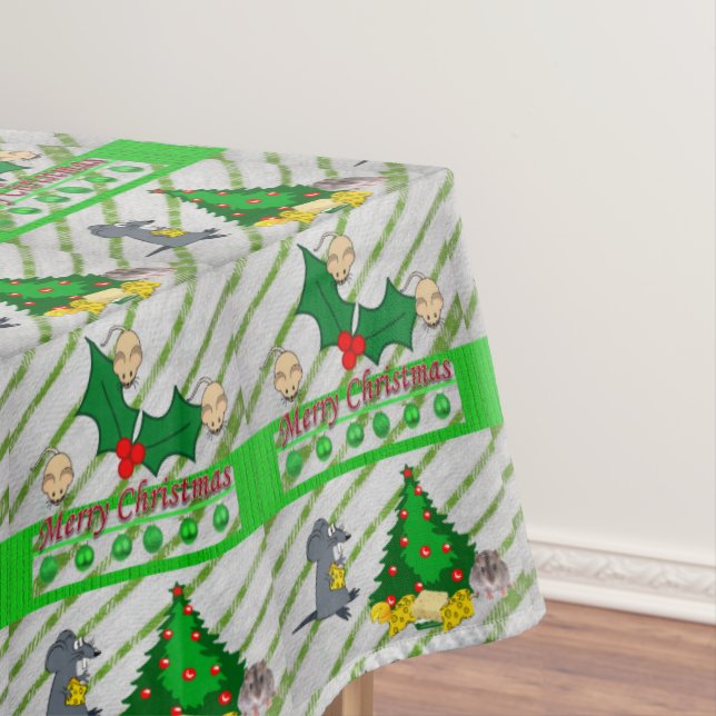 Christmas Tablecloth, Merry Christmas, Mice Tablecloth (In Situ)