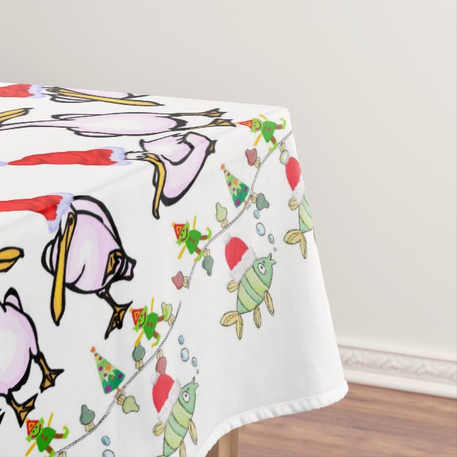 Christmas Tablecloth, Merry Christmas Pelican Fish Tablecloth (In Situ)