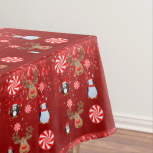 Christmas Tablecloth, Merry Christmas, Penguin Tablecloth