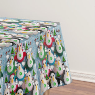 Christmas Tablecloth, Merry Christmas, Penguin Tablecloth